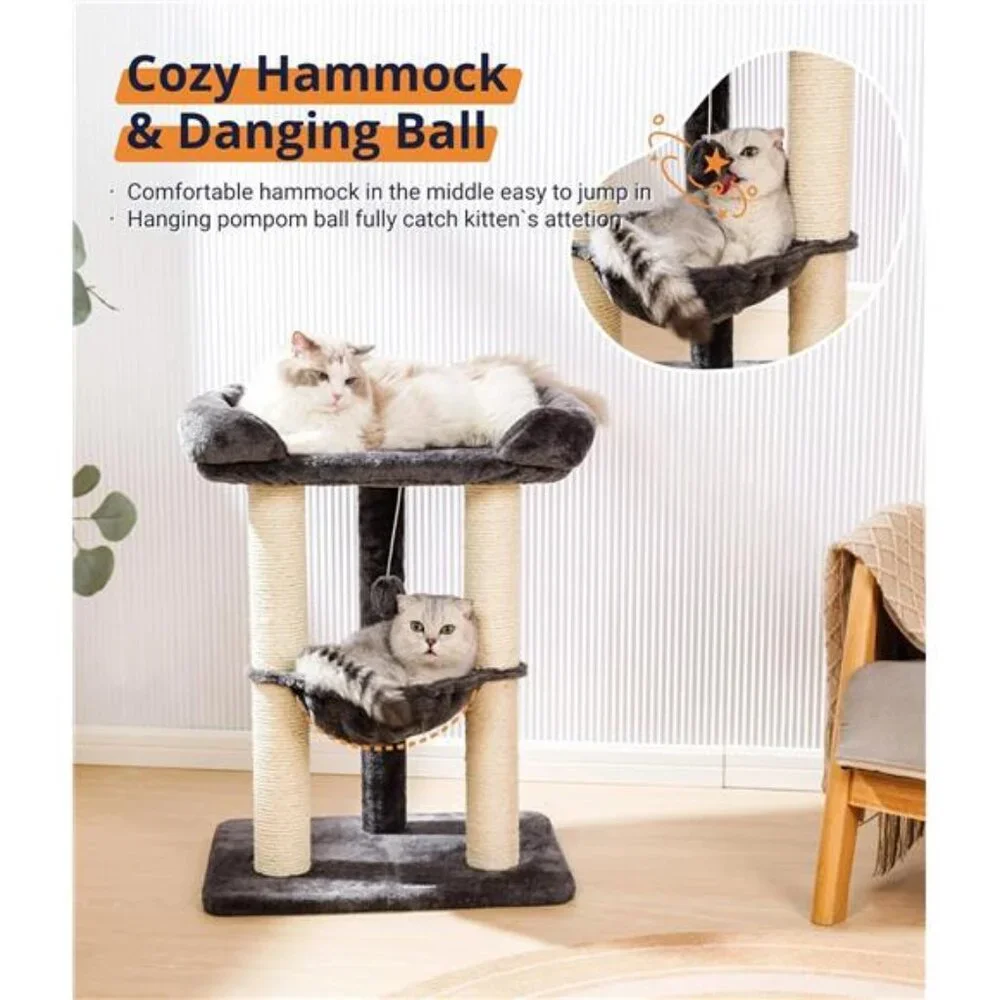 28 Inch Cat Tree Tower Large Cat Scratching Post with Bed Hammock for Maine Coon